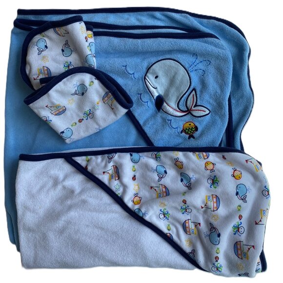 🐳  3/$15 Bundle | Nautical Baby Towel Set S/4 - Picture 1 of 3